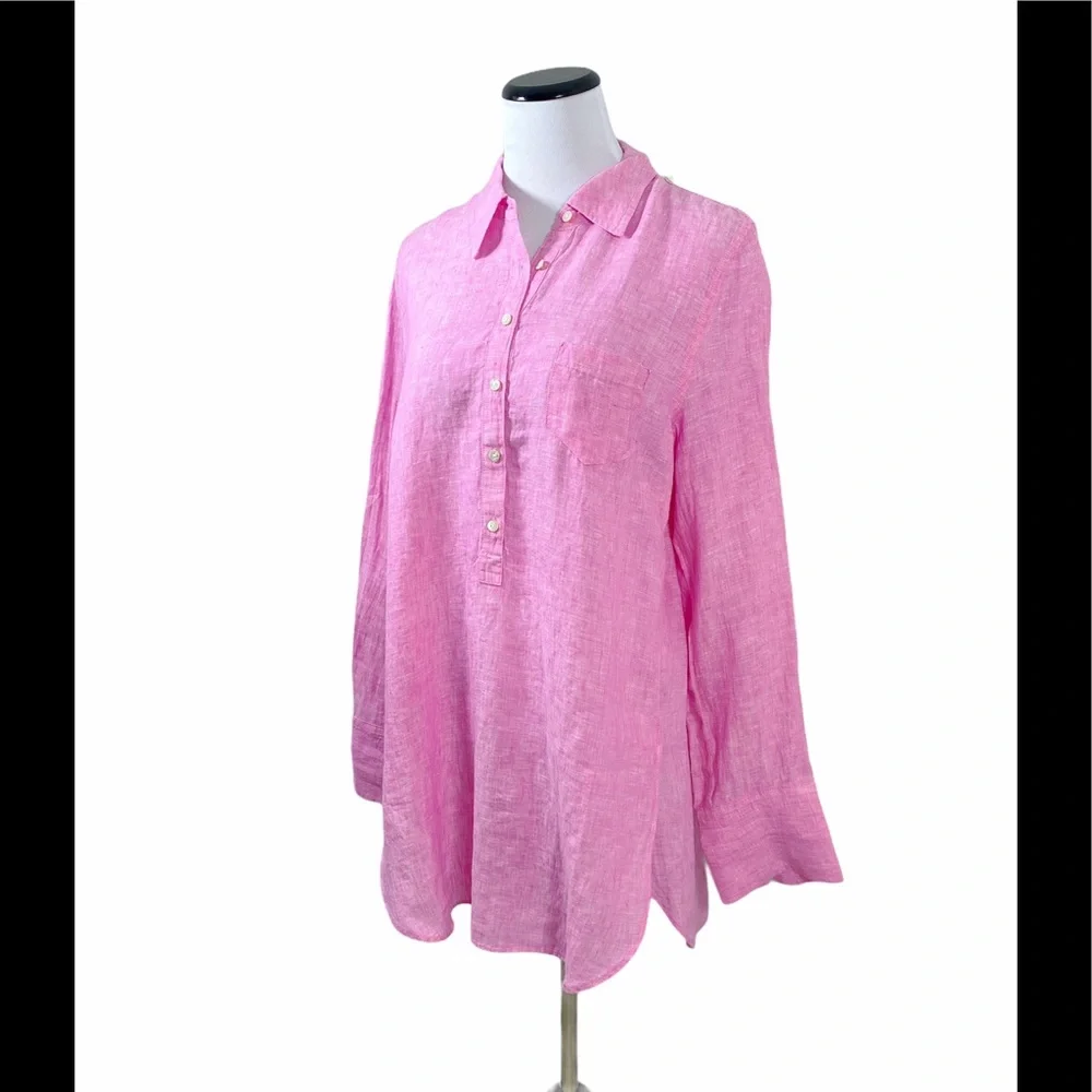 Lilly Pulitzer Linen Deanna Popover Blouse Pink Sunset Sz 8
